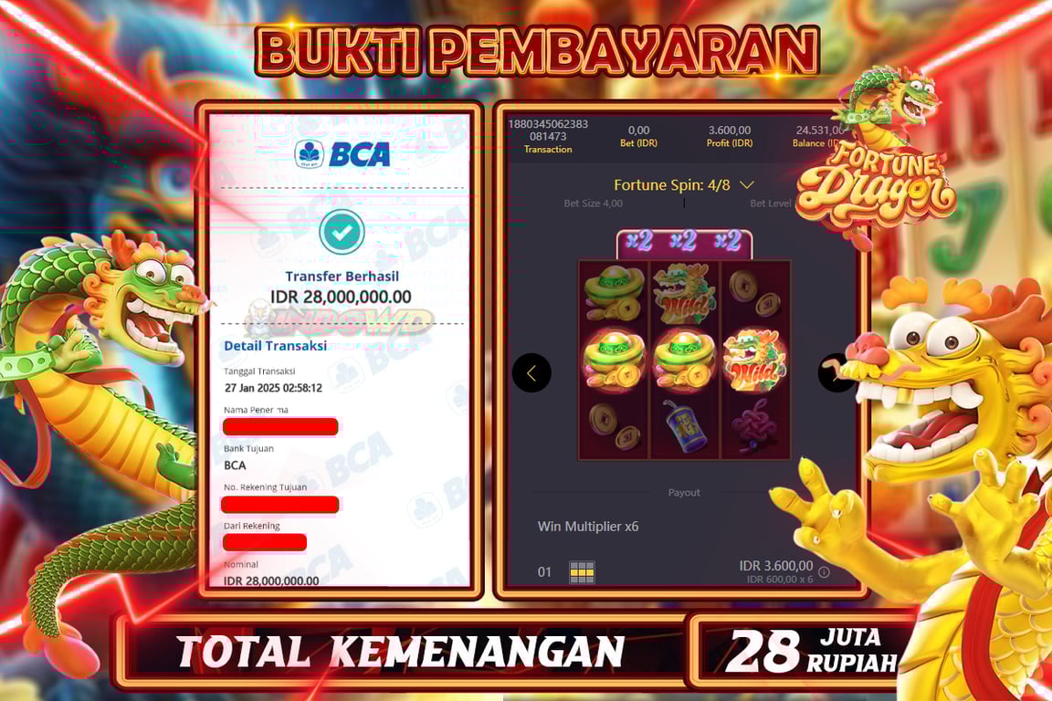 INDOWD JACKPOT SLOT  FORTUNE DRAGON Rp28.000.000,- LUNAS