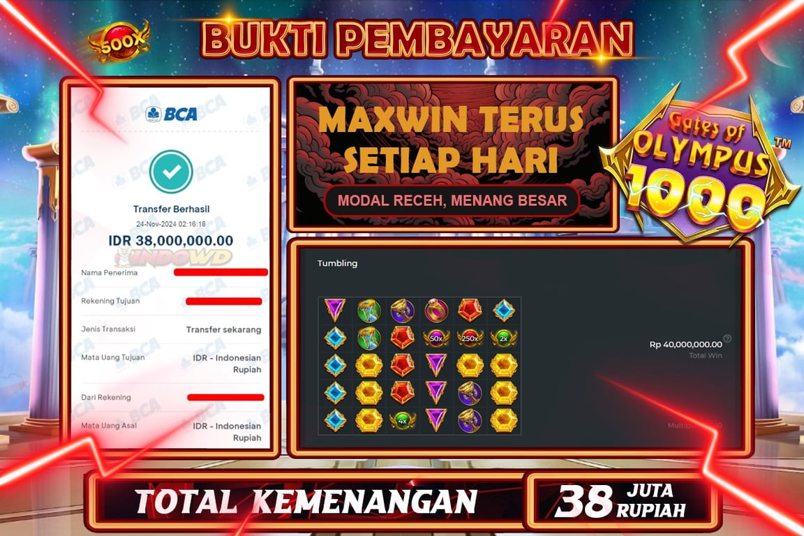 INDOWD JACKPOT SLOT GATES OF OLYMPUS 1000 Rp.38.000.000,- LUNAS