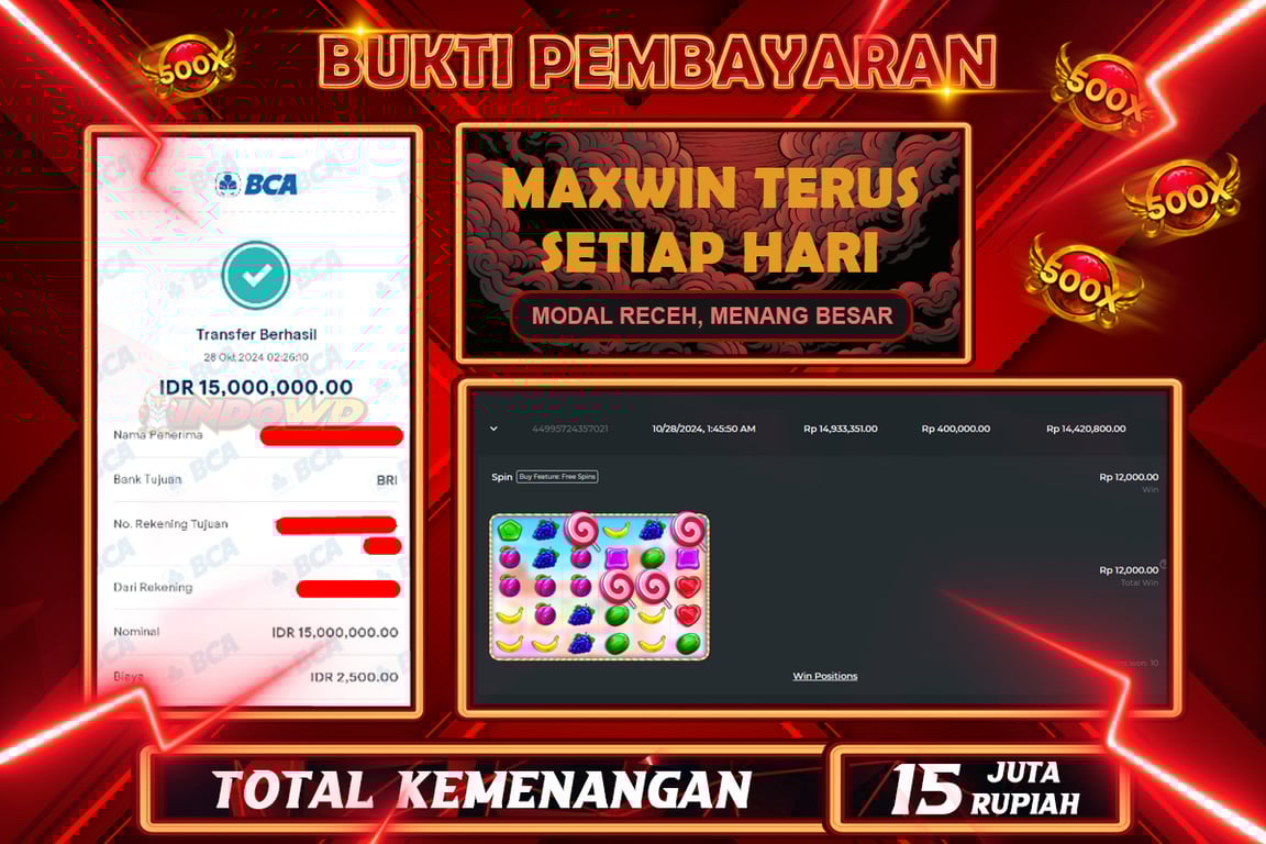 INDOWD JACKPOT SLOT SWEET BONANZA 1000 Rp.15.000.000,- LUNAS