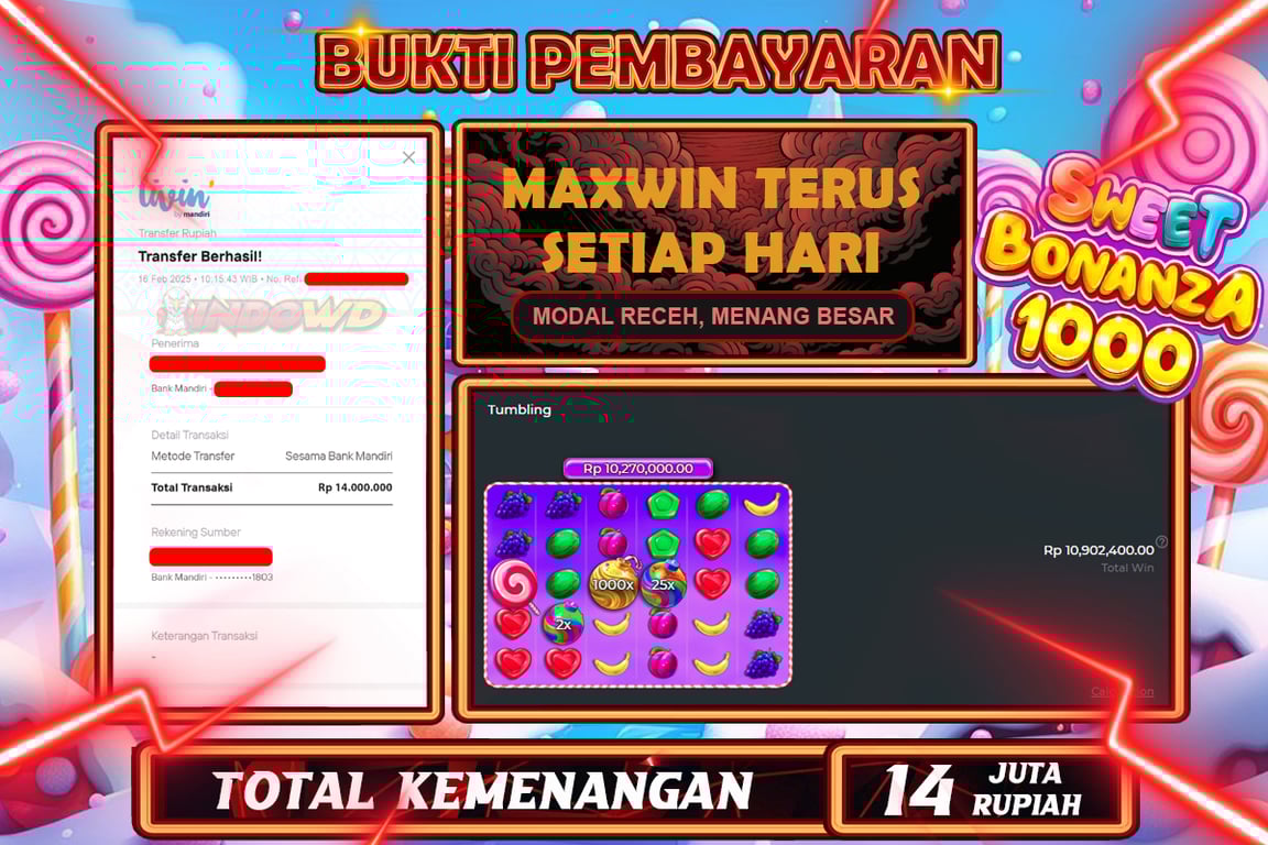 INDOWD JACKPOT SLOT SWEET BONANZA 1000 Rp.14.000.000,- LUNAS