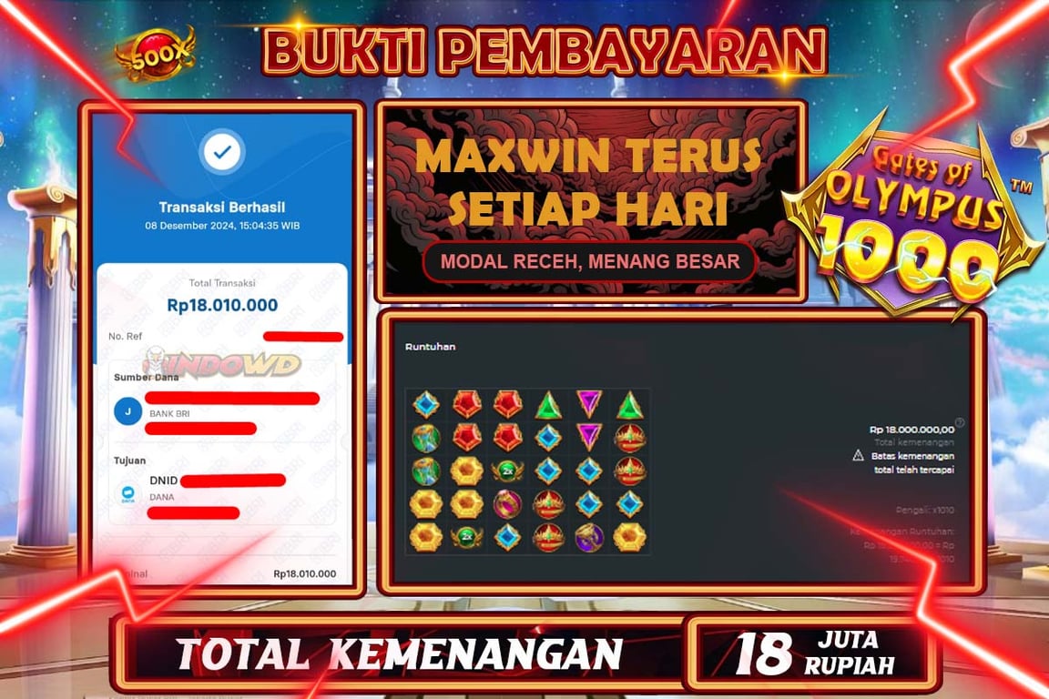 INDOWD JACKPOT SLOT GATES OF OLYMPUS 1000  Rp.18.000.000,- LUNAS