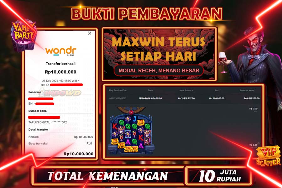 INDOWD JACKPOT SLOT VAMPR PARTY Rp10.000.000,- LUNAS