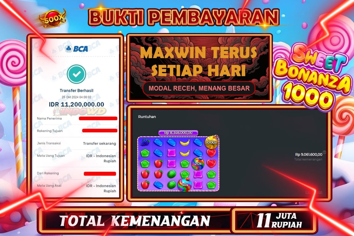 INDOWD JACKPOT SLOT SWEET BONANZA 1000 Rp.11.200.000,- LUNAS