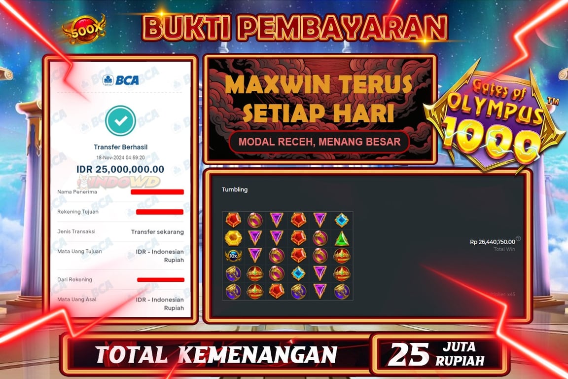 INDOWD JACKPOT SLOT GATES OF OLYMPUS 1000 Rp.25.000.000,- LUNAS