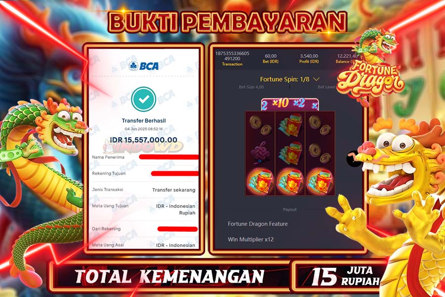 INDOWD JACKPOT SLOT FORTUNE DRAGON Rp15.557.000,- LUNAS