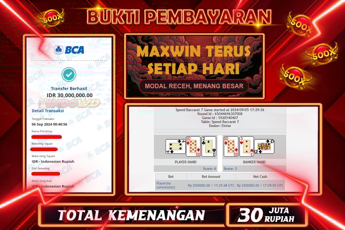INDOWD JACKPOT BACCARAT Rp.30.000.000,- LUNAS