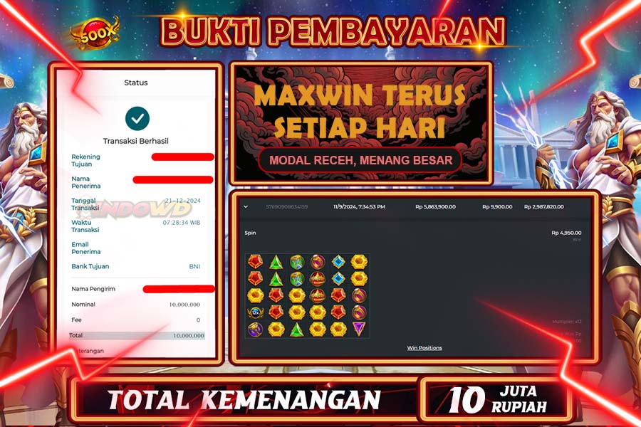 INDOWD JACKPOT LIVE GAMES SLOT GATES OF OLYMPUS 1000 Rp.10.000.000,- LUNAS