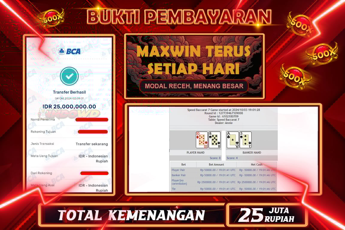 INDOWD JACKPOT BACCARAT Rp.25.000.000,- LUNAS