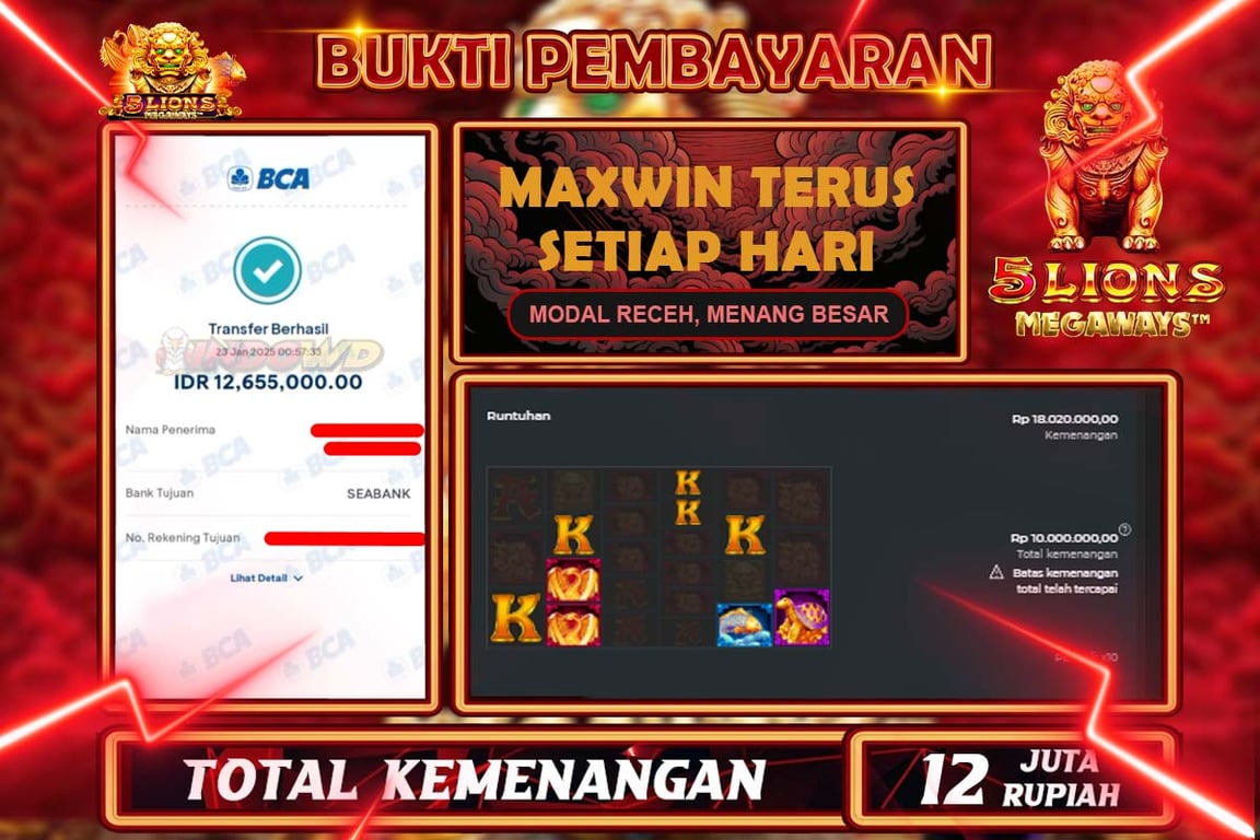 INDOWD JACKPOT SLOT 5 LIONS MEGAWAYS Rp12.655.000,- LUNAS