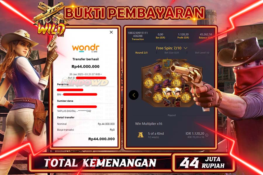 INDOWD JACKPOT SLOT WILD BOUNTY Rp44.000.000,- LUNAS