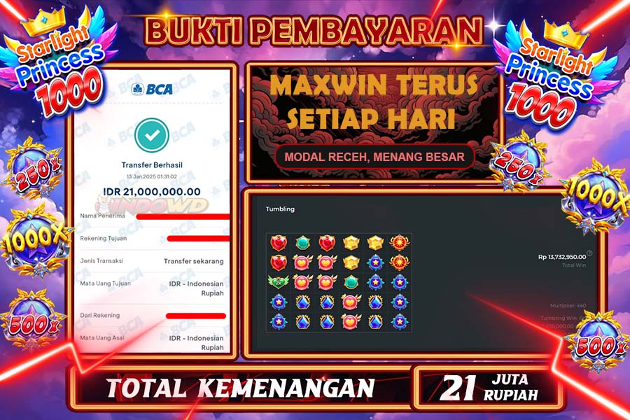 INDOWD JACKPOT SLOT STARLIGHT PRINCES 1000 Rp 21.000.000,- LUNAS