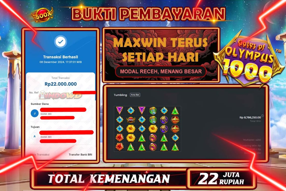 INDOWD JACKPOT SLOT GATES OF OLYMPUS 1000  Rp.22.000.000,- LUNAS