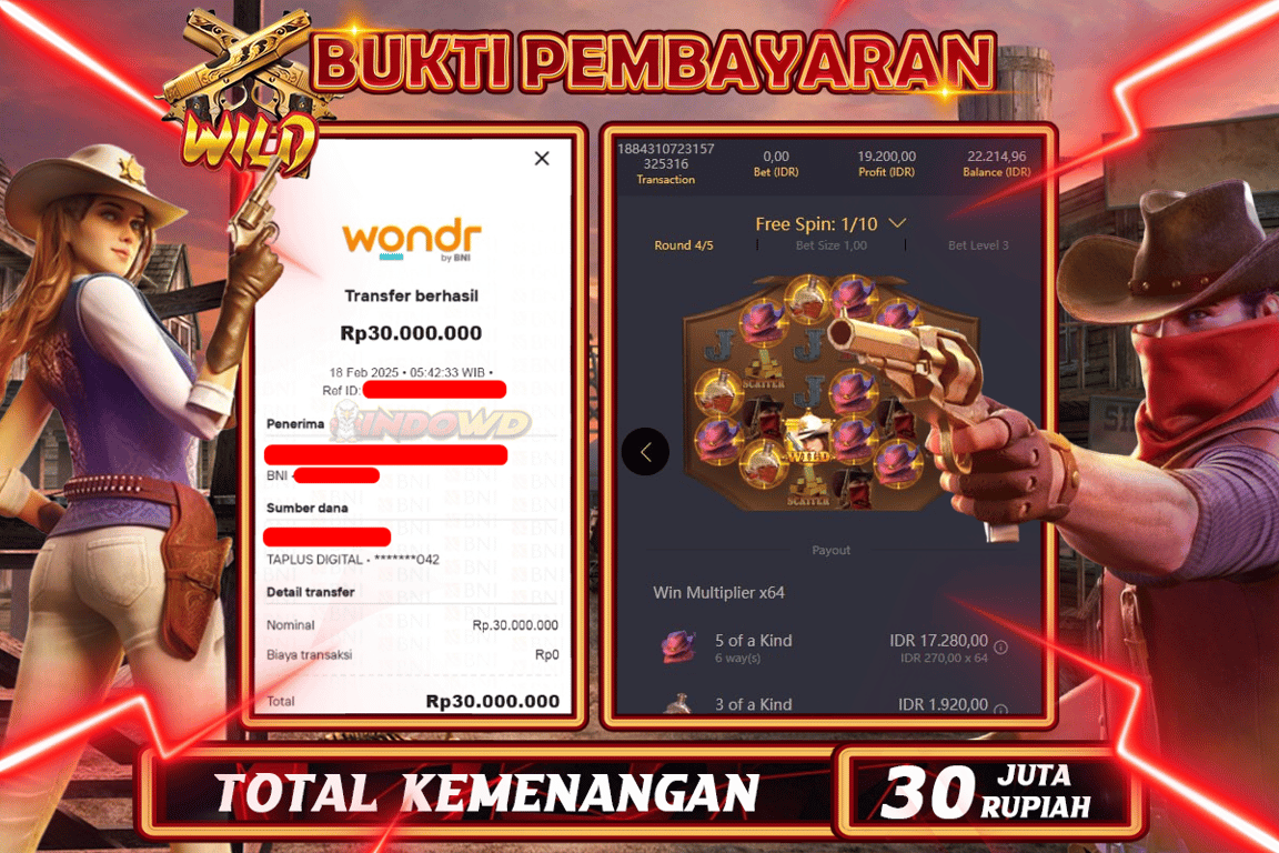 INDOWD JACKPOT SLOT WILD BOUNTY Rp30.000.000,- LUNAS