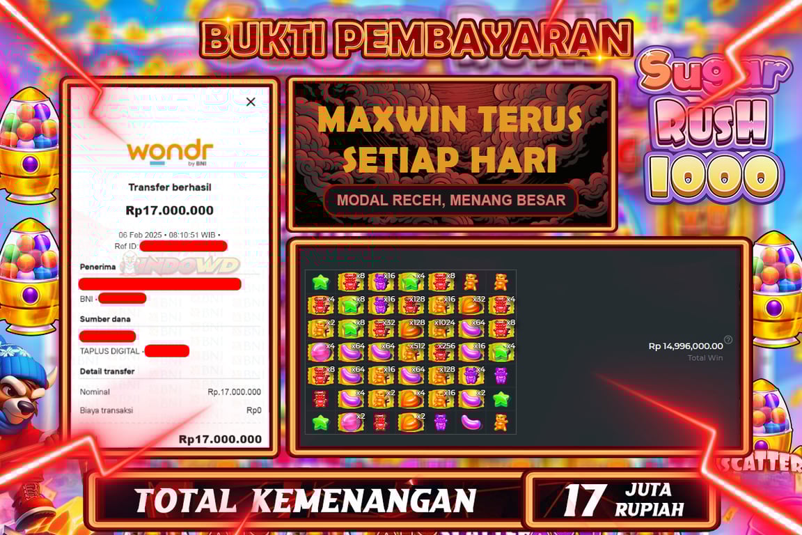 INDOWD JACKPOT SLOT SUGAR RUSH 1000 Rp17.000.000,- LUNAS