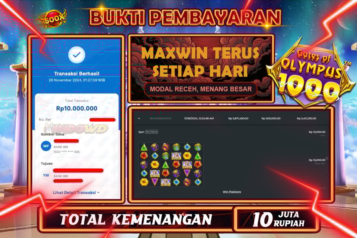 INDOWD JACKPOT SLOT GATES OF OLYMPUS 1000 Rp.10.000.000,- LUNAS