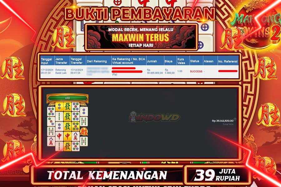 INDOWD JACKPOT LIVE GAMES  SLOT MAHJONG WINS 2  Rp.39.000.000,- LUNAS