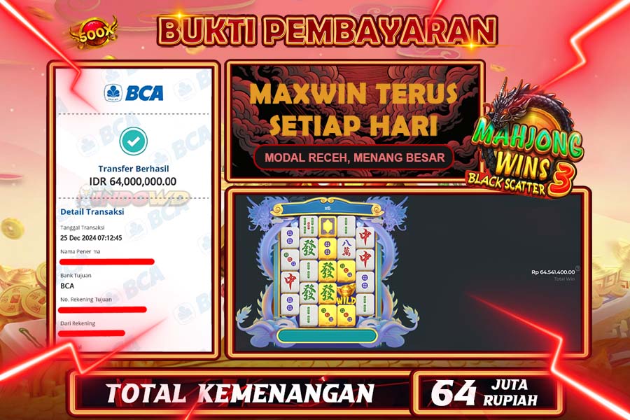 INDOWD JACKPOT LIVE GAMES SLOT MAHJONG WINS 3 BLACK SCATTER Rp.64.000.000,- LUNAS