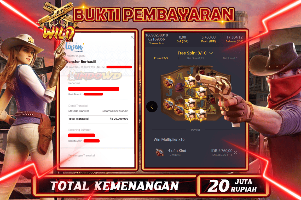 INDOWD JACKPOT SLOT WILD BOUNTY Rp20.000.000,- LUNAS