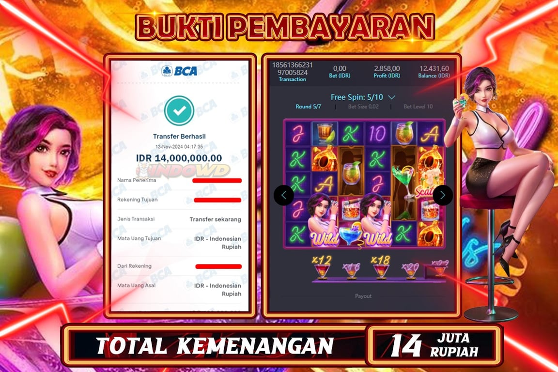 INDOWD JACKPOT SLOT COCKTAIL NIGHTS Rp.14.000.000,- LUNAS