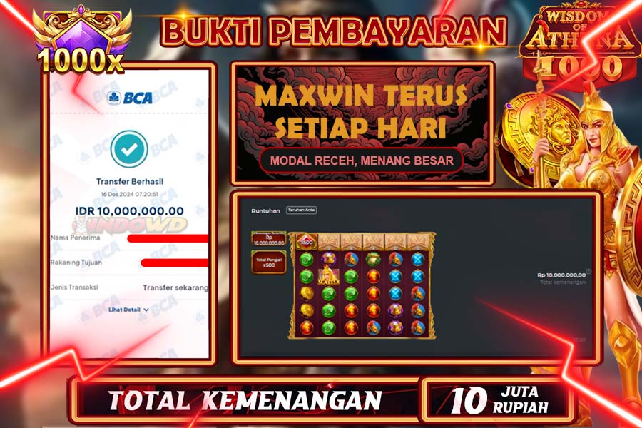 INDOWD JACKPOT LIVE GAMES SLOT WISDOM OF ANTHENA 1000 Rp.10.000.000,- LUNAS