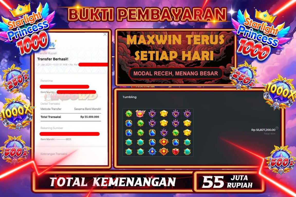INDOWD JACKPOT SLOT STARLIGHT PRINCES 1000 Rp55.000.000,- LUNAS