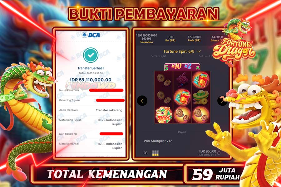 INDOWD JACKPOT SLOT FORTUNE DRAGON Rp59.110.000,- LUNAS