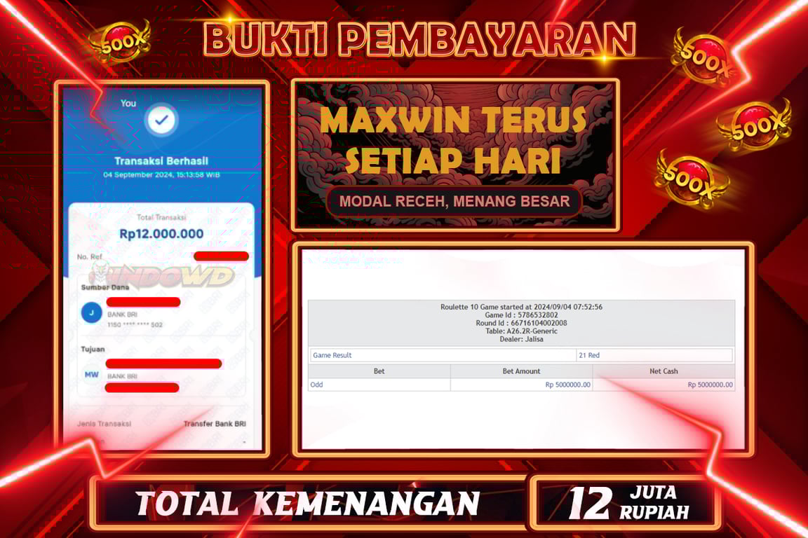 INDOWD JACKPOT CASINO ROULLETE Rp.12.000.000,- LUNAS