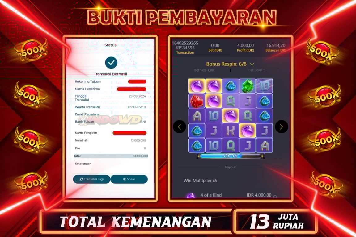 INDOWD JACKPOT SLOT GALACTIK GEMS Rp.13.000.000,- LUNAS