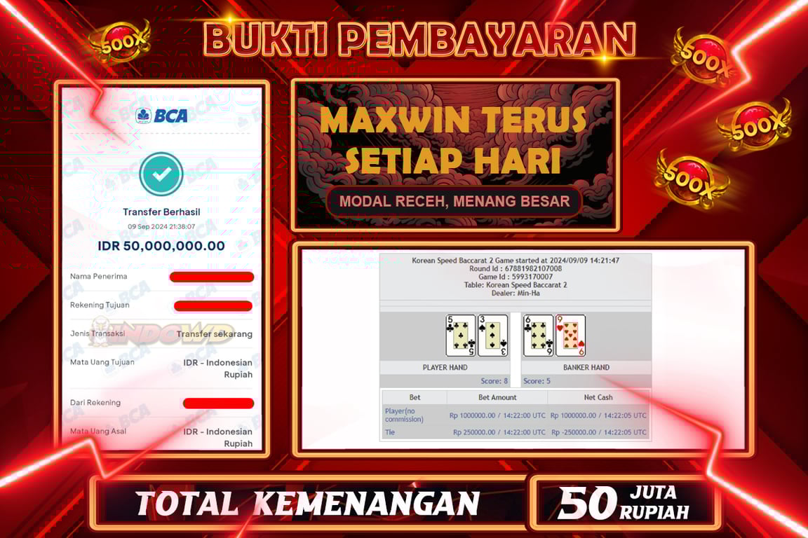 INDOWD JACKPOT BACCARAT Rp.50.000.000,- LUNAS