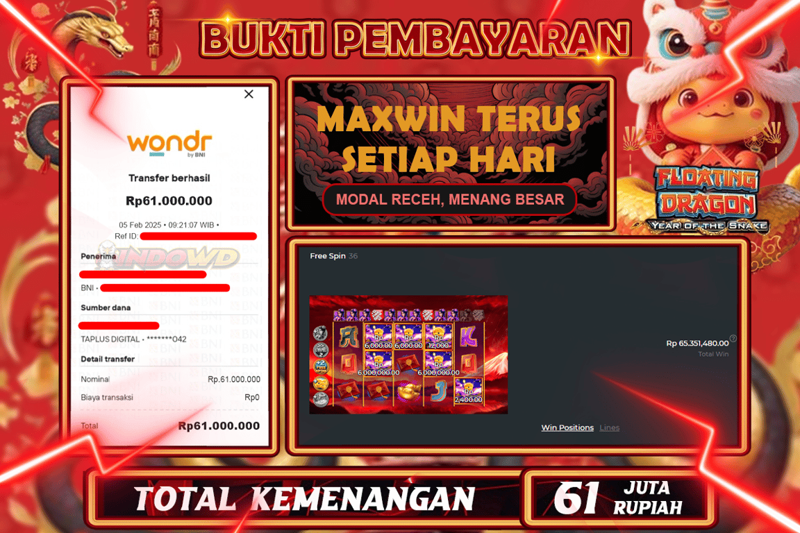 INDOWD JACKPOT SLOT LOATING DRAGON - YEAR OF THE SNAKE Rp61.000.000,- LUNAS