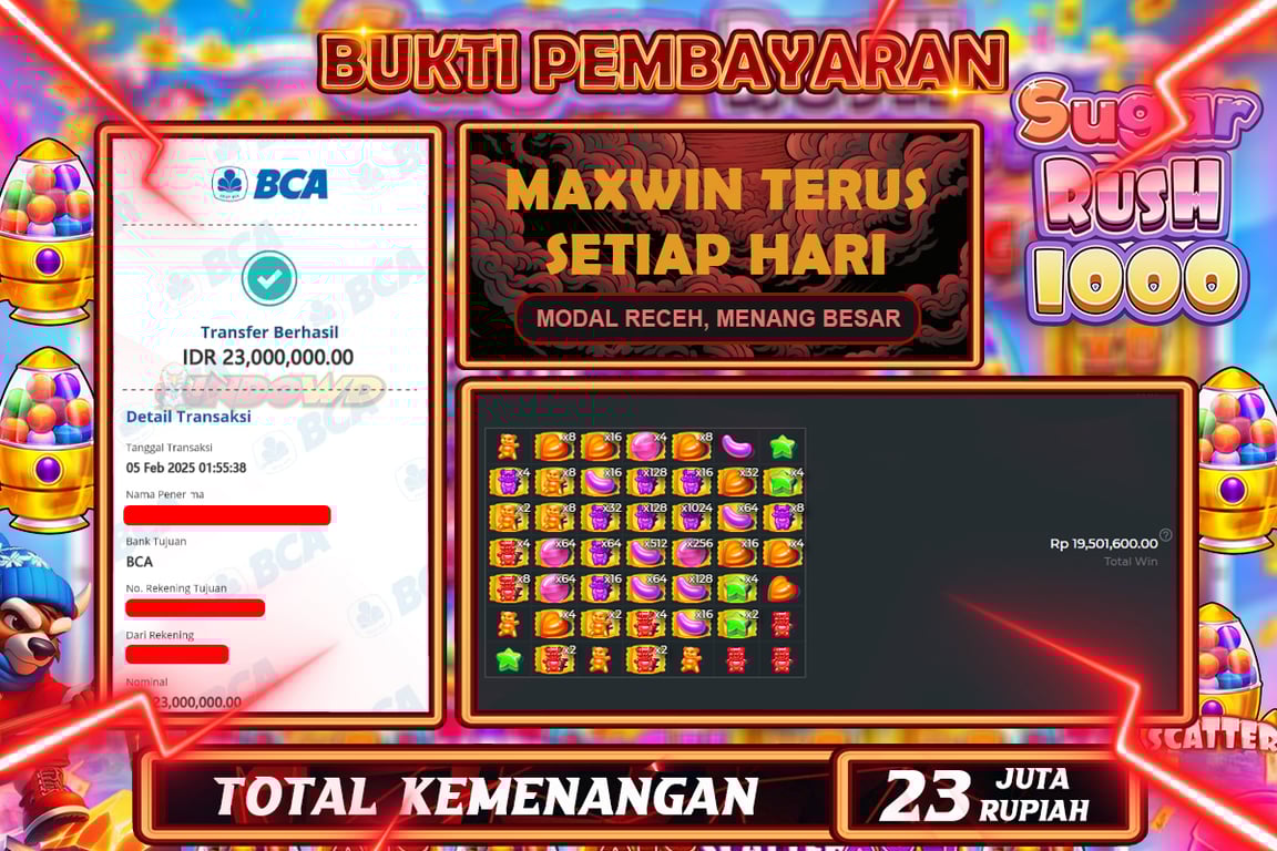 INDOWD JACKPOT SLOT SUGAR RUSH 1000  Rp23.000.000,- LUNAS