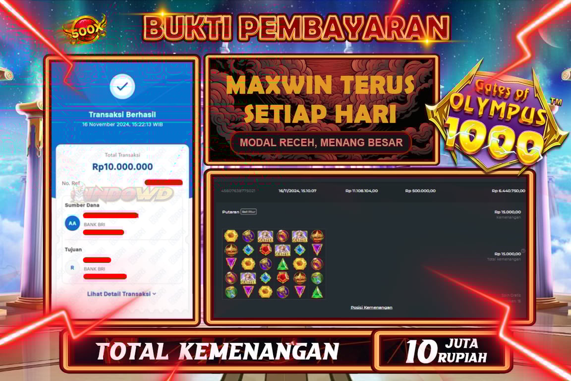 INDOWD JACKPOT SLOT GATES OF OLYMPUS 1000 Rp.10.000.000,- LUNAS