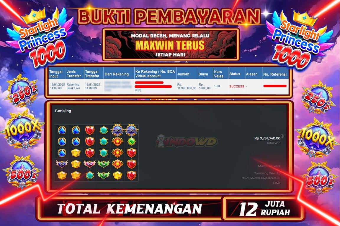 INDOWD JACKPOT SLOT STARLIGHT PRINCES 1000 Rp12.000.000,- LUNAS