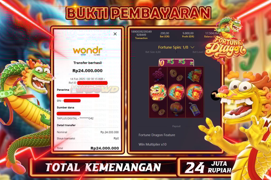 INDOWD JACKPOT SLOT FORTUNE DRAGON Rp24.000.000,- LUNAS