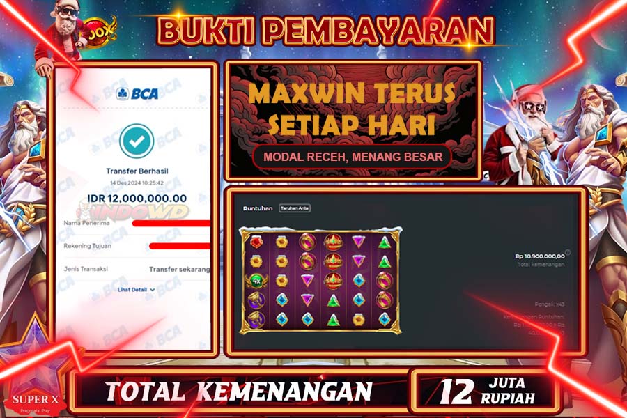 INDOWD JACKPOT SLOT GATES OF OLYMPUS CHIRMAS   Rp.12.000.000,- LUNAS