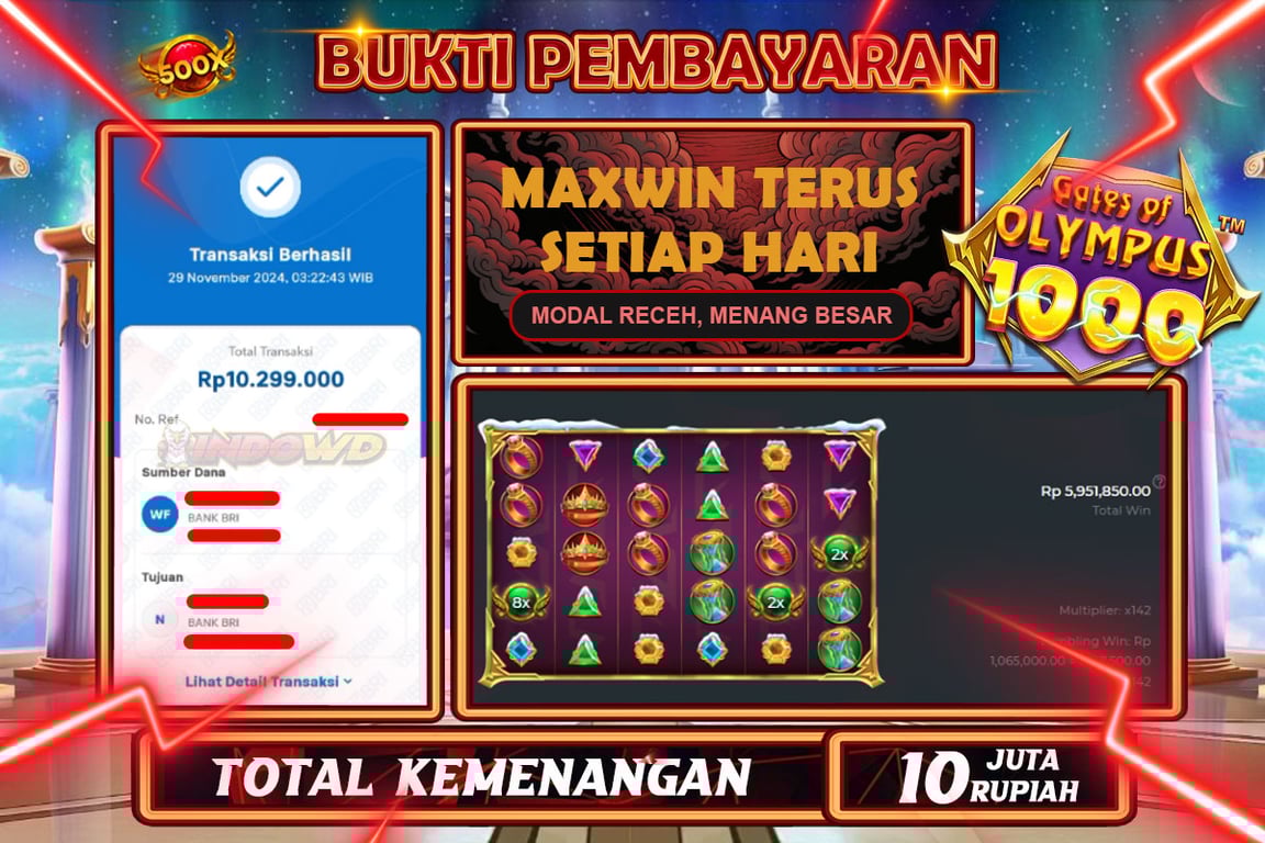 INDOWD JACKPOT SLOT GATES OF OLYMPUS 1000 XMAS Rp.10.299.000,- LUNAS