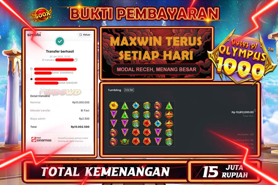 INDOWD JACKPOT SLOT GATES OF OLYMPUS 1000 Rp15.000.000,- LUNAS