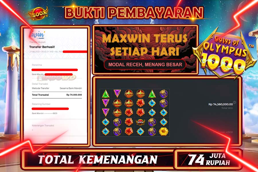 INDOWD JACKPOT SLOT GATES OF OLYMPUS 1000 Rp.74.000.000,- LUNAS