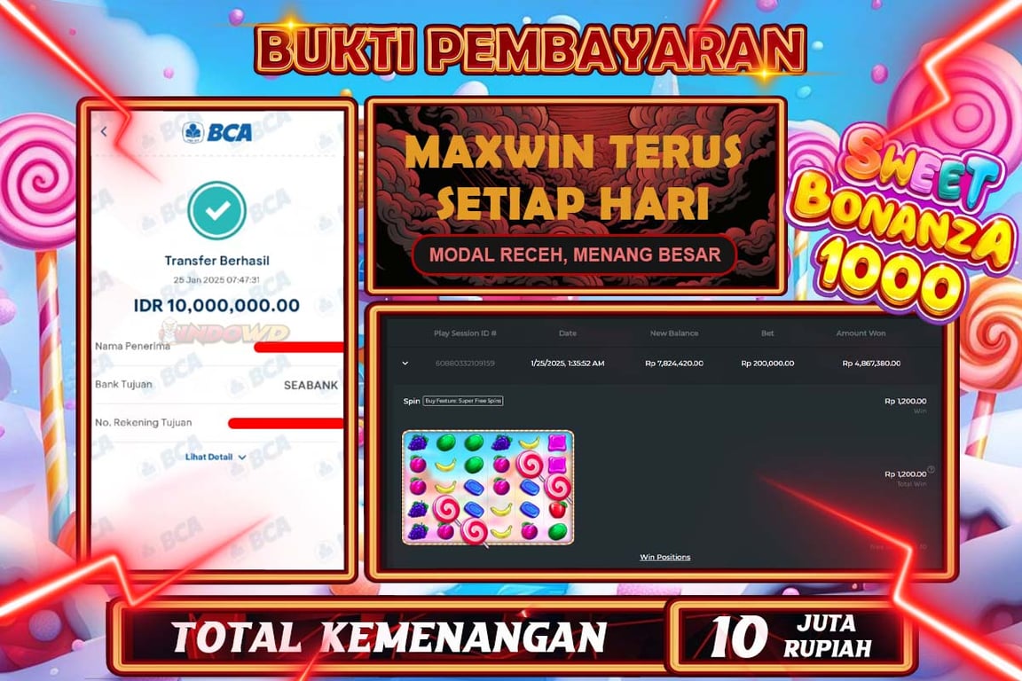 INDOWD JACKPOT SLOT SWEET BONANZA 1000 Rp10.000.000,- LUNAS