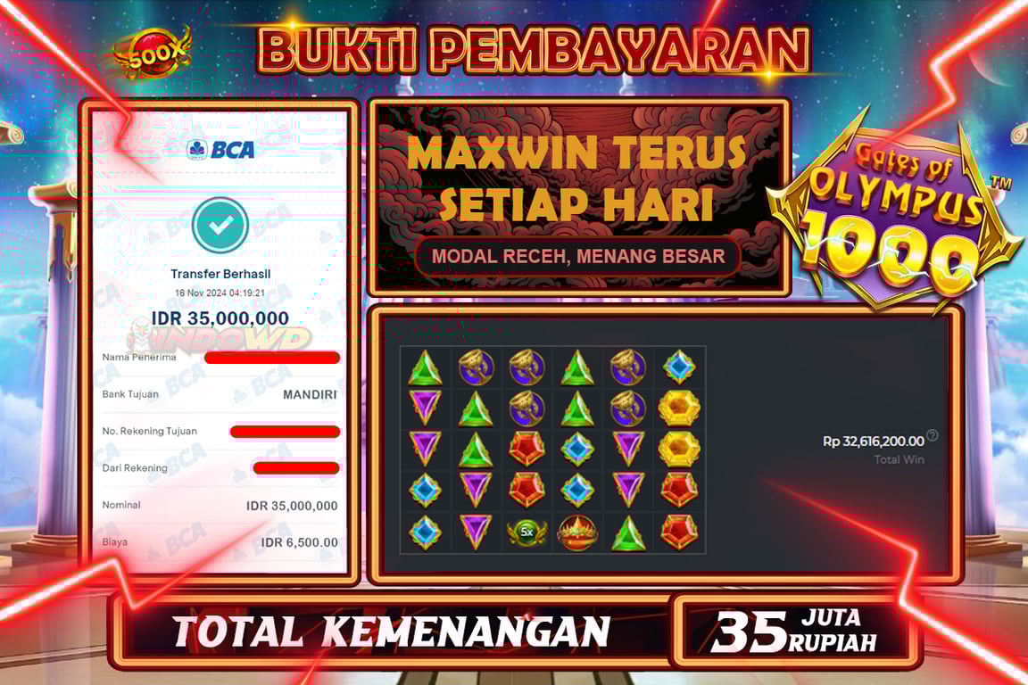 INDOWD JACKPOT SLOT GATES OF OLYMPUS 1000 Rp.35.000.000,- LUNAS