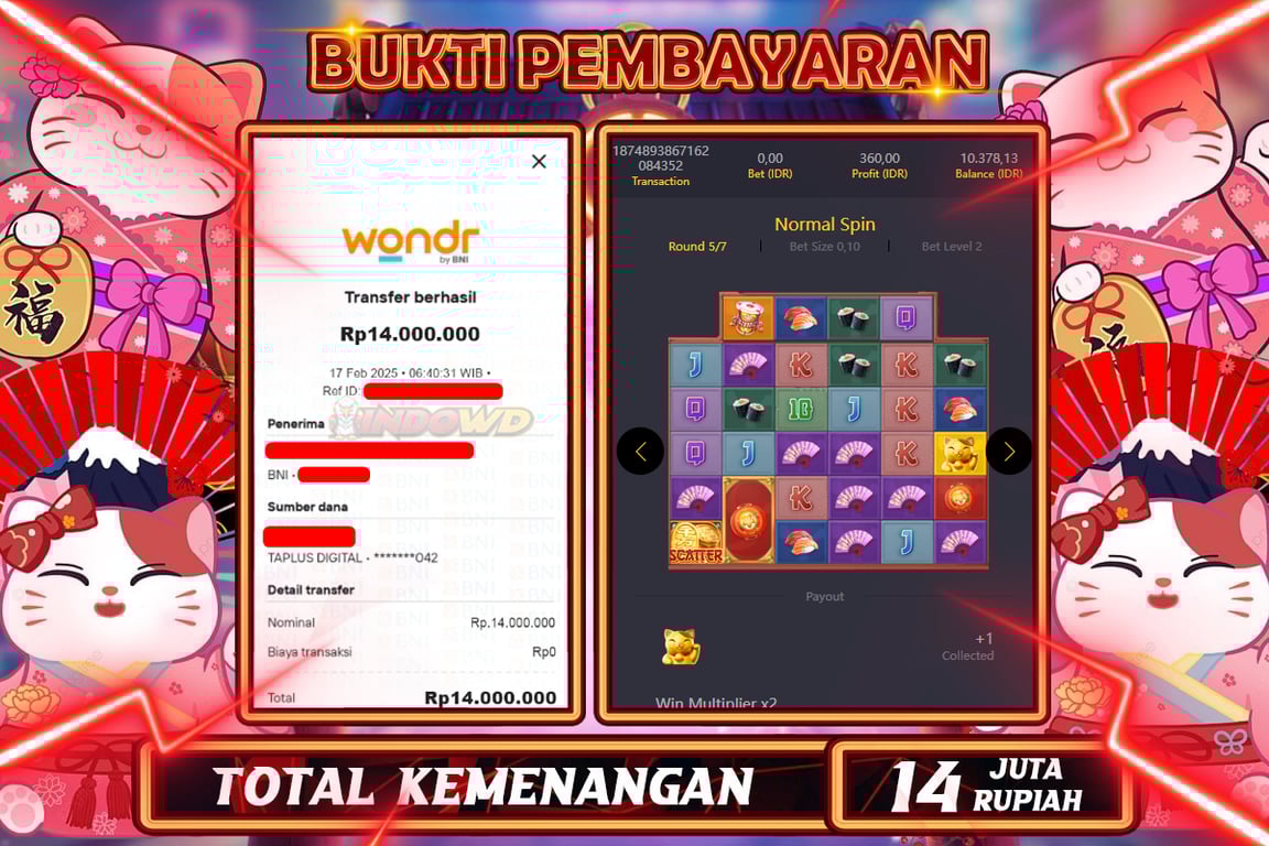 INDOWD JACKPOT SLOT LUCKY NEKO Rp.14.000.000,- LUNAS