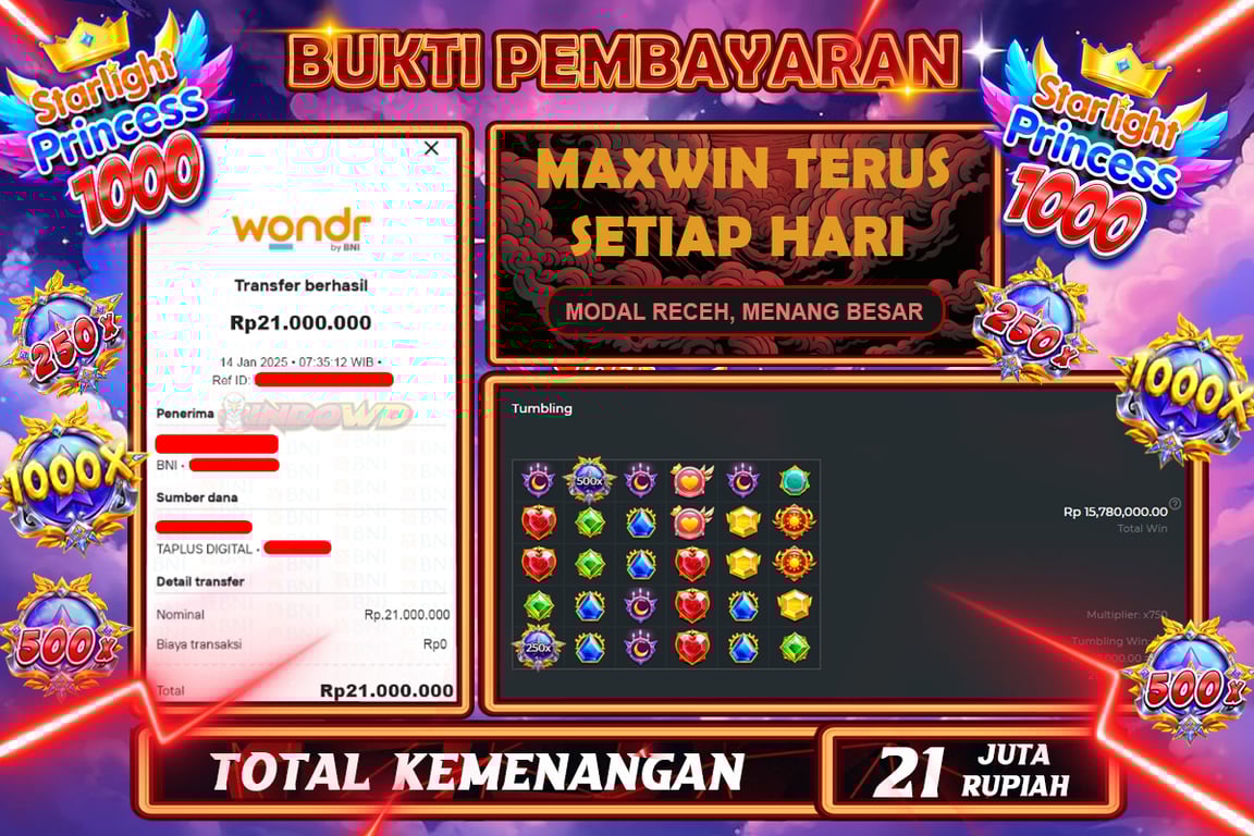 INDOWD JACKPOT SLOT STARLIGHT PRINCES 1000 Rp 21.000.000,- LUNAS