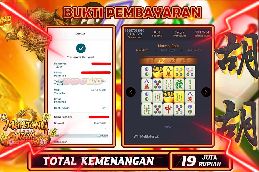 INDOWD JACKPOT LIVE GAMES SLOT MAHJONG WAYS 2 Rp.19.000.000,- LUNAS