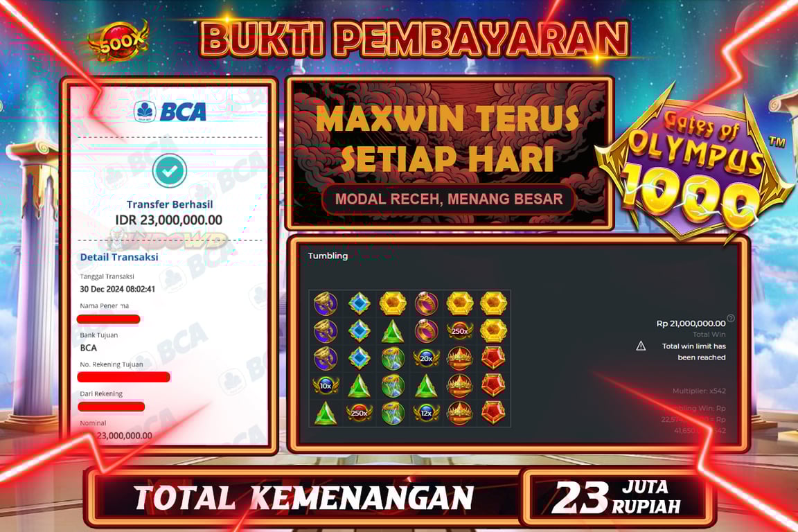 INDOWD JACKPOT SLOT GATES OF OLYMPUS 1000 Rp23.000.000,- LUNAS