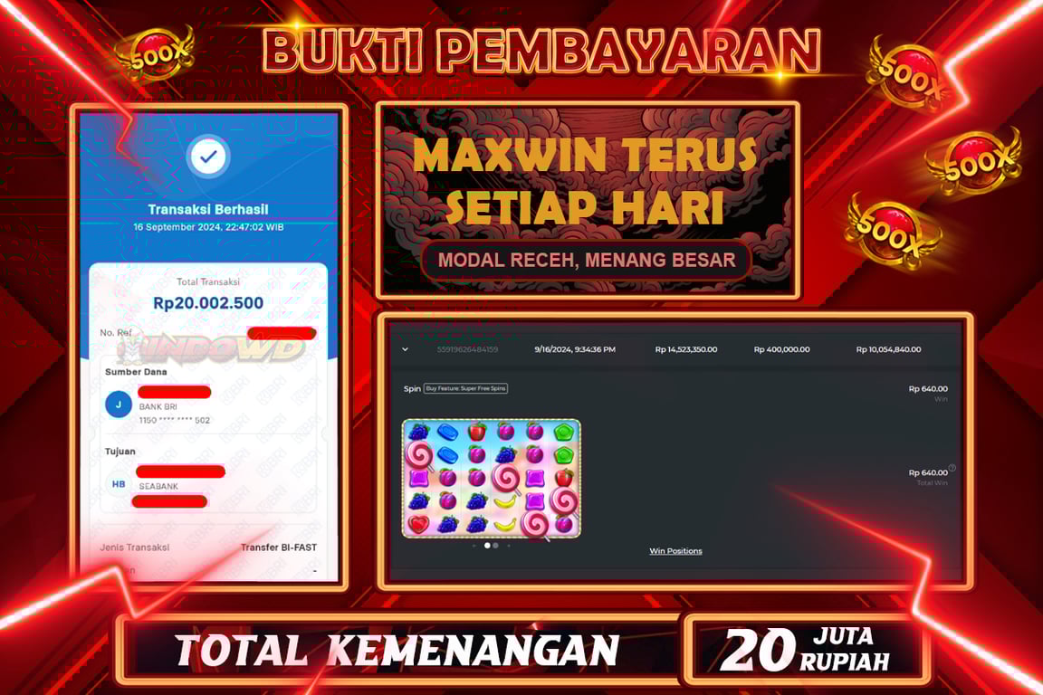 INDOWD JACKPOT SLOT SWEET BONANZA Rp.20.000.000,- LUNAS