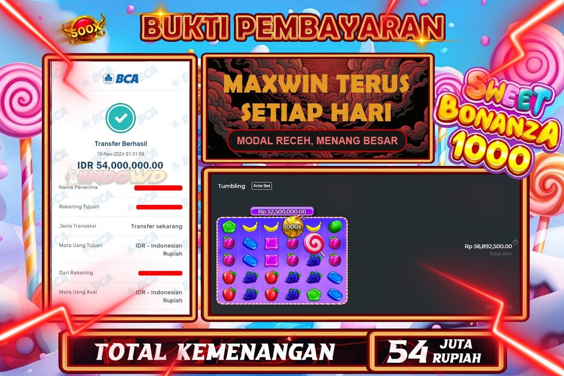 INDOWD JACKPOT SLOT SWEET BONANZA 1000 Rp.54.000.000,- LUNAS