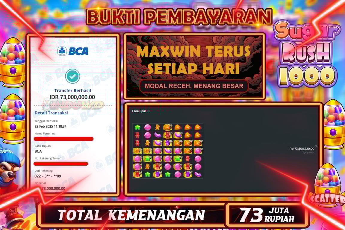 INDOWD JACKPOT SLOT SUGAR RUSH 1000 Rp73.000.000,- LUNAS