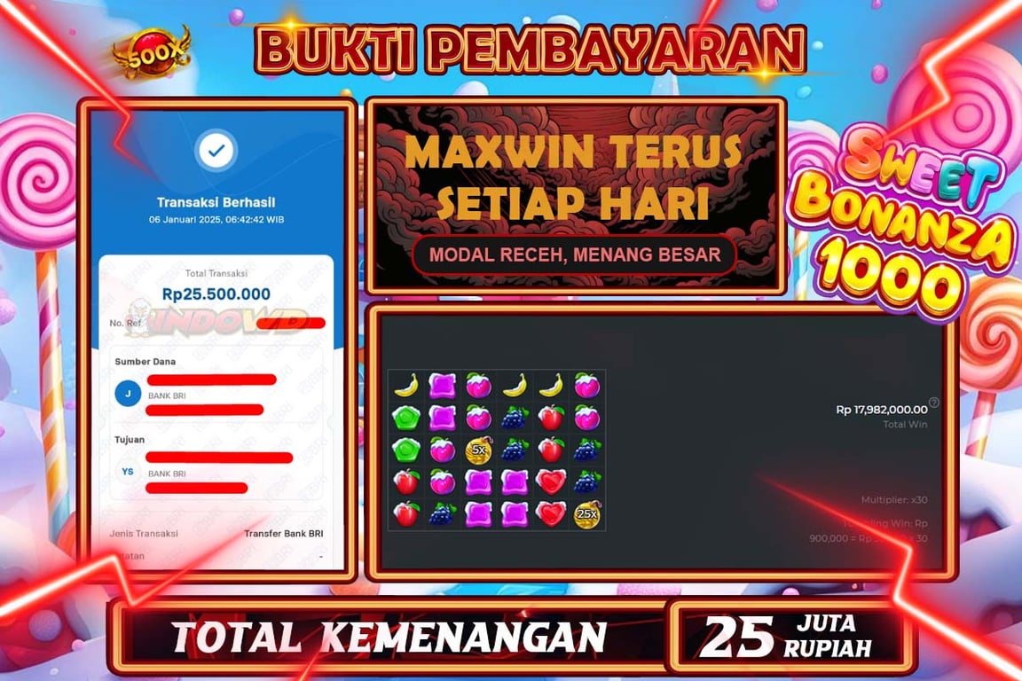 INDOWD JACKPOT SLOT SWEET BONANZA 1000 Rp 25.500.000,- LUNAS