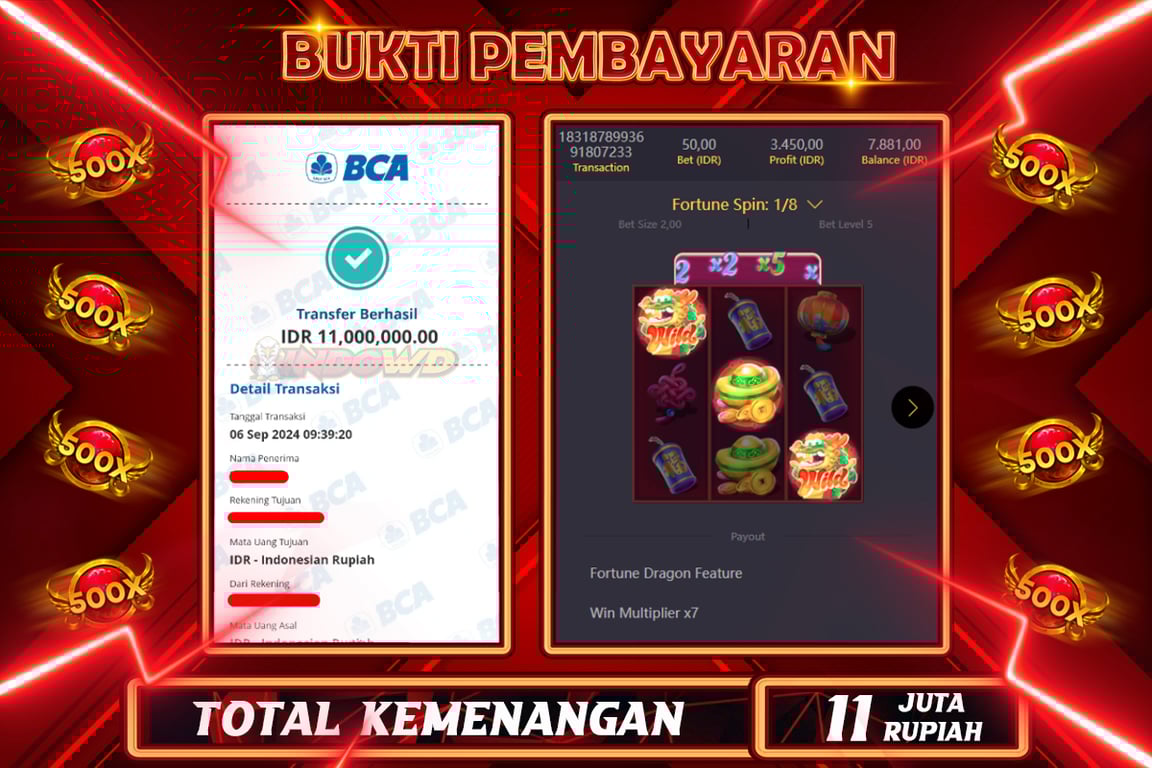 INDOWD JACKPOT SLOT FORTUNE DRAGON Rp.11.000.000,- LUNAS