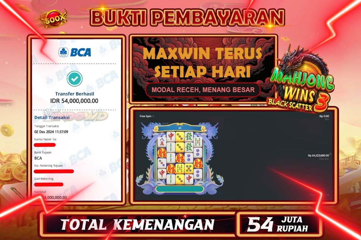 INDOWD JACKPOT SLOT MAHJONG WINS 3 BLACK SCATTER  Rp.54.000.000,- LUNAS